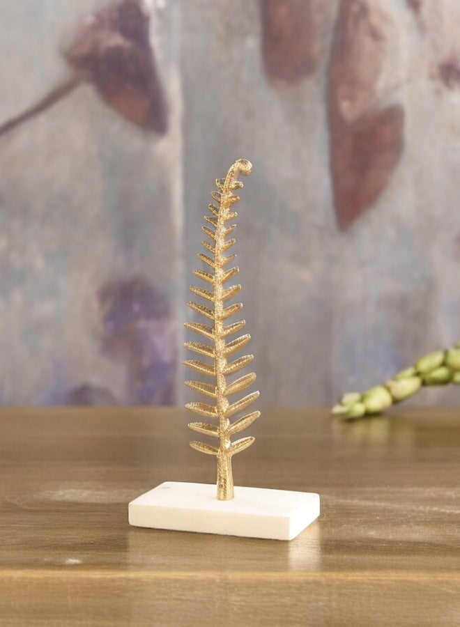 Vipron Decorative Gold Fern Sculpture, Metal Tree on White Marble Base, 8.3 Inches Height - Image 1
